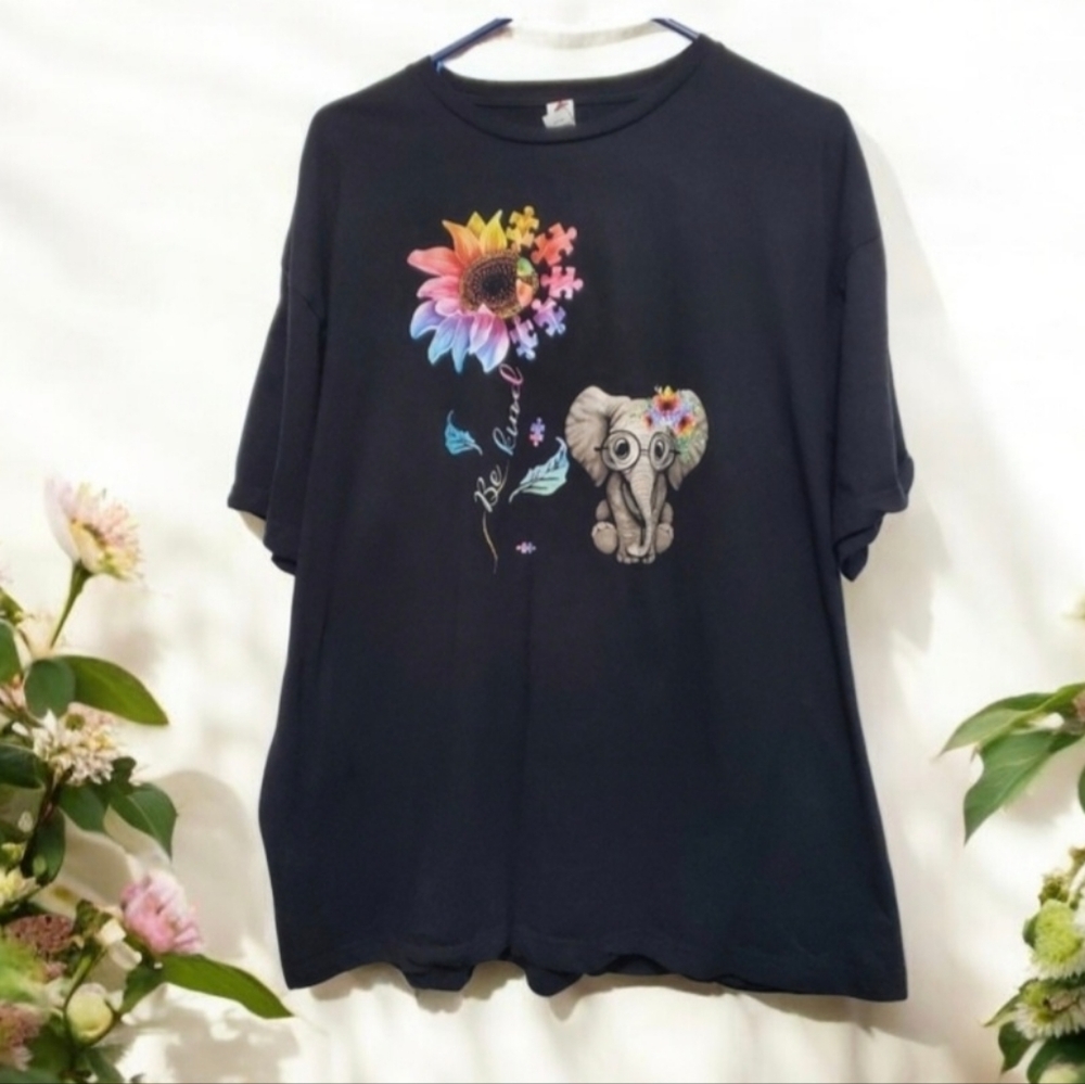 Be Kind Elephant Flower T-Shirt Size 2XL